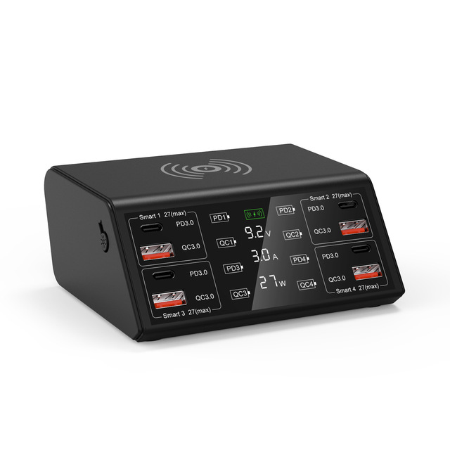 Multi-port Mobile Phone Charger 4-way Super Fast Charge 100W Super Compatible with LED Smart Digital Display 4 Pd +4 Usb Qc 3.0