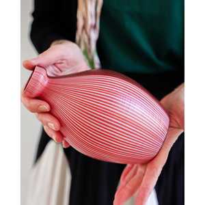 Vase en verre cristal rayé rouge Venini, soufflé à la main, art déco moderne, petit vase carré pour la décoration de la maison, pour les mariages - Product Image 2