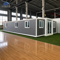 Maison conteneur modulaire préfabriquée extensible à double aile, avec structure en acier et finition bois, personnalisable, de fabrication usine avec 20 ans d'expérience