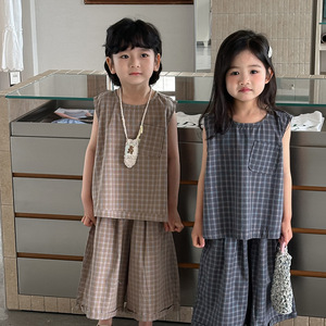 Quần Áo Trẻ Em 2026 Mùa Hè Mới Cho Bé Gái Và Bé Trai Bộ Quần Áo Cotton Kẻ Sọc Áo Vest Không Tay Mỏng Quần Cắt Hai Mảnh Phù Hợp Với - Product Image 1