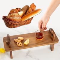 Présentoir surélevé en bois d'acacia avec poignée pour plateau de service, idéal pour la présentation de plats, desserts, table, décoration de fête à domicile