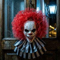 Masque de Clown Effrayant à Suspendre au Mur avec Col en Tulle Rouge, Volants Noirs et Blancs, Accessoire d'Horreur pour Halloween, Décoration de Maison Hantée