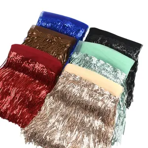 Popular Leaves Sequins Tassel Tulle Lace Trim Ethnic Garment Dress Decorative Lace Trimming Garment Ribbons Party Ribbons