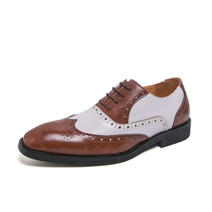 Scarpe Brogue da Uomo Eleganti Oxford Derby Stringate Bicolore in Microfibra Pelle Formale Punta Affusolata Business - Product Image 2