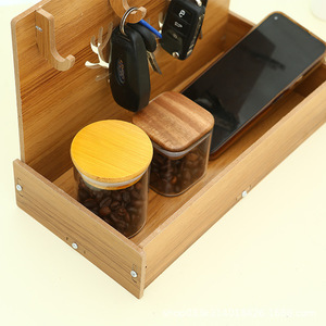 Caja de almacenamiento de llaves de madera con diseño de ciervo, tipo vertical, para entrada, organizador de escritorio, color natural, forma rectangular - Product Image 2