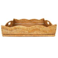 Maßgefertigtes Rechteckiges Rattan-Serviertablett mit Tragegriffen Elegantes Handgefertigtes Esszimmer-Küchen-Make-up Teezeit-Essentials