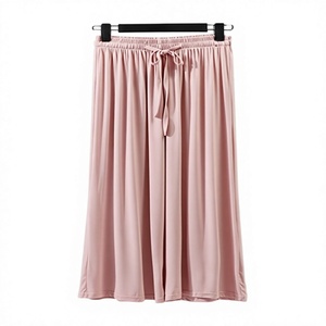 Pantalones de pierna ancha de cintura alta para mujer, de punto, de color liso, holgados, largos, con cordón, informales, de verano - Product Image 4
