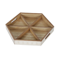 Plateau hexagonal en bois naturel peint à la main en gros Plateau de service décoratif pour cadeaux d'affaires