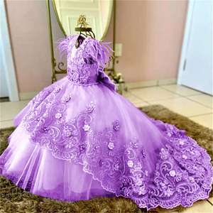 <span class=keywords><strong>Vestido</strong></span> de Niña para Dama de Honor con Apliques de Flores, Estilo Princesa, Largo hasta el Suelo, para Boda, Cumpleaños, Primera Comunión - Product Image 1