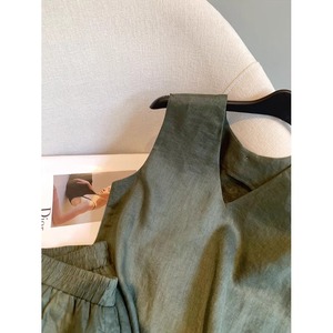 Boutique all'ingrosso 2025 estate nuova moda retrò senza maniche cotone e camicia di <span class=keywords><strong>lino</strong></span> pantaloncini da <span class=keywords><strong>donna</strong></span> - Product Image 4