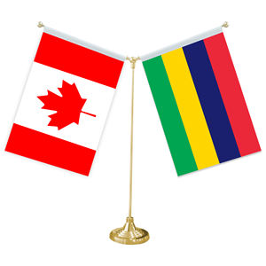 Drapeau de table <span class=keywords><strong>en</strong></span> forme de Y avec base <span class=keywords><strong>en</strong></span> métal pour décorations de mini-drapeaux personnalisables (drapeaux du Canada et de l'île <span class=keywords><strong>Maurice</strong></span>) - Product Image 1