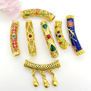 Antique Gold Plated Enamel Curved Tube DIY Jewelry Beading Accessory <b>Kit</b> Floral Openwork Fu Character Scroll Pattern Alloy - Product Image 1
