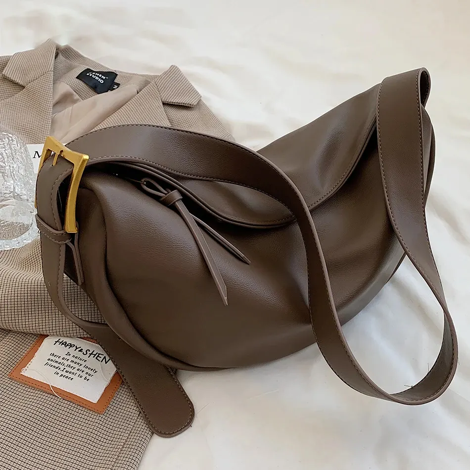 Tas selempang besar untuk wanita, tas bahu kulit lembut warna polos, tas tangan merek mewah untuk wanita
