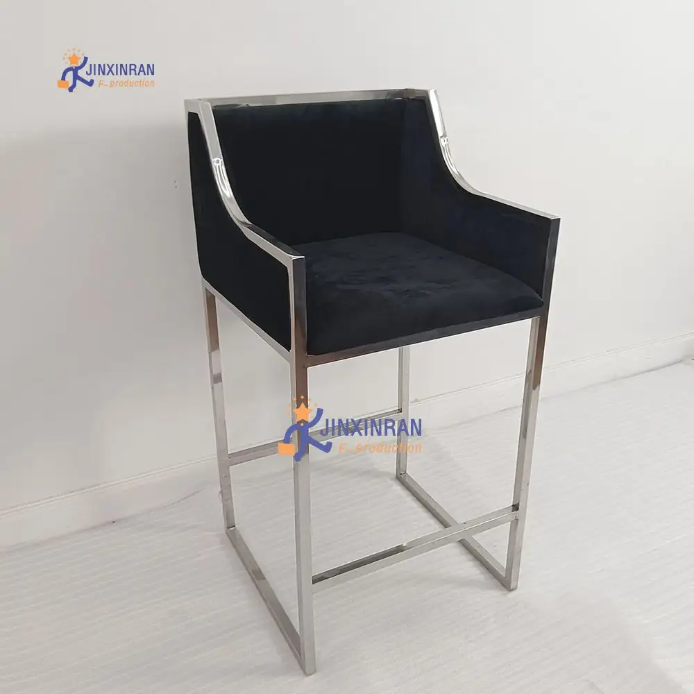 이탈리아 디자인 스테인레스 스틸 캐주얼 벨벳 바 의자 실버 높은 의자 바 의자