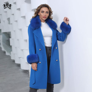 Giacca Invernale Elegante al Ginocchio da <span class=keywords><strong>Donna</strong></span> JANEFUR, <span class=keywords><strong>Cappotto</strong></span> di Lusso in <span class=keywords><strong>Cashmere</strong></span> Double-Face con Collo in Vera Pelliccia di Volpe - Product Image 2