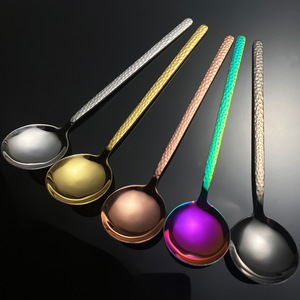 Hammered Textured Spoon 304 Stainless Steel Long Handle Creative Round Spoon For Soup And Eating Silver Gold Rose Gold - Product Image 4