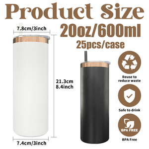 Gobelet droit fin en acier inoxydable de 20 oz, plaqué cuivre, avec revêtement en poudre <span class=keywords><strong>noir</strong></span> et blanc, pour gravure au laser, entrepôt américain - Product Image 6