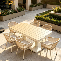 Mesa Rectangular Hidráulica Moderna con Estructura Metálica para Patio, Jardín o Terraza de Villa