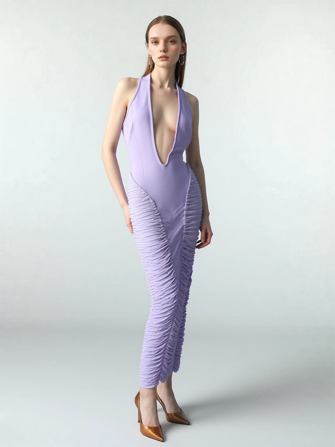 sachin and babi light blue dress Rose Purple Halter Midi Summer Dress with Pockets– PromGirl main image 1
