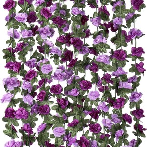 Guirnaldas de Rosas Artificiales de 45 Cabezas, Flores de Seda Doble Color Púrpura, Decoración para Bodas, 100cm-200cm de Altura, Simulación Realista - Product Image 1