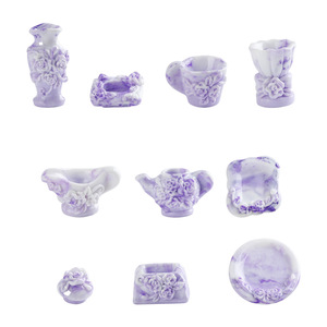 Lanshuo Resin Purple <b>Tea</b> <b>Set</b> Miniature 3D DIY Desktop Ornament Home Decor - Product Image 2