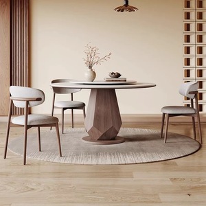 HY table à manger et chaises de luxe en bois massif meubles de salle à manger en marbre artificiel ensemble de table extensible fonctionnel - Product Image 1