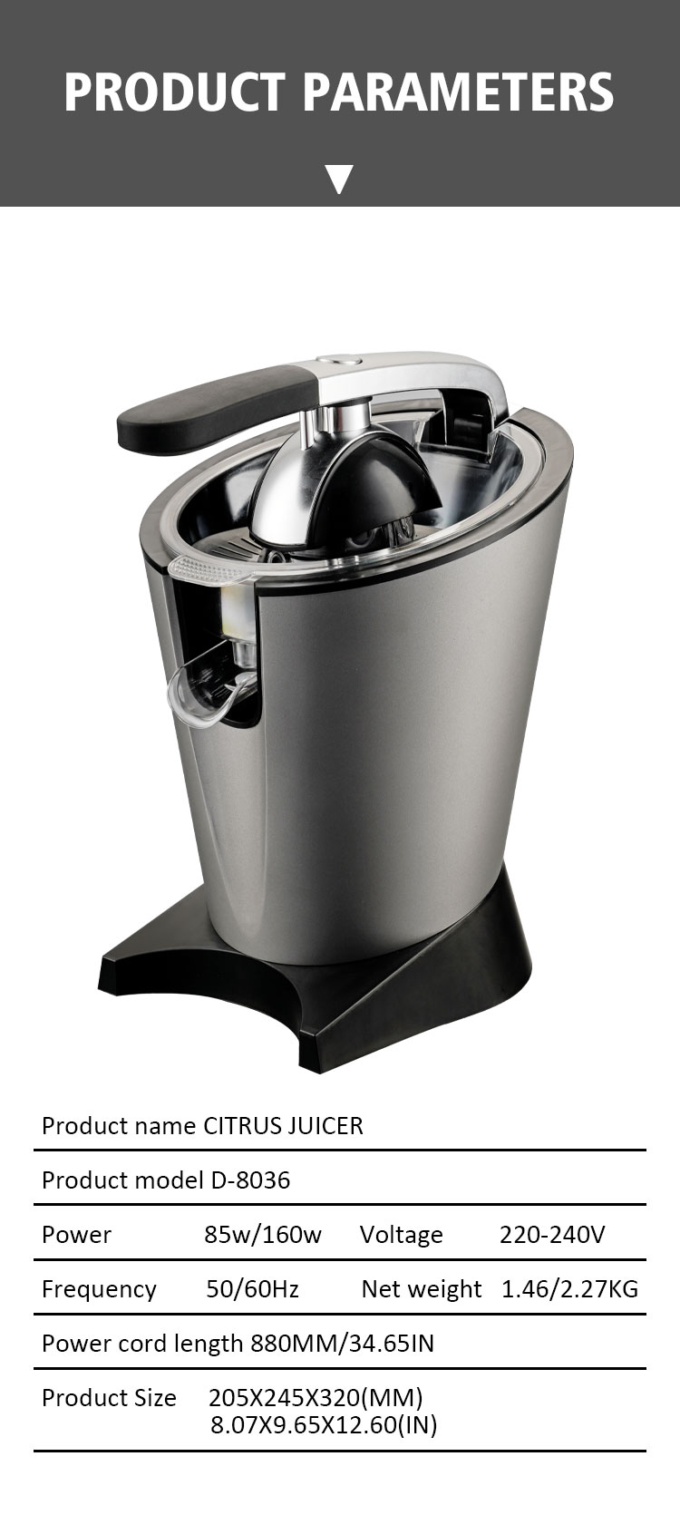 2022 New design high quality voltage machine kitchen appliances high power copper motor citrus juice extractor