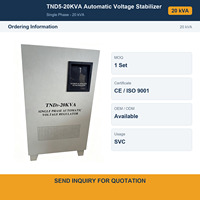 Stabilisateur de tension automatique monophasé personnalisé TND5 20KVA, servomoteur, écran LCD, protection contre les courts-circuits, certifié CE