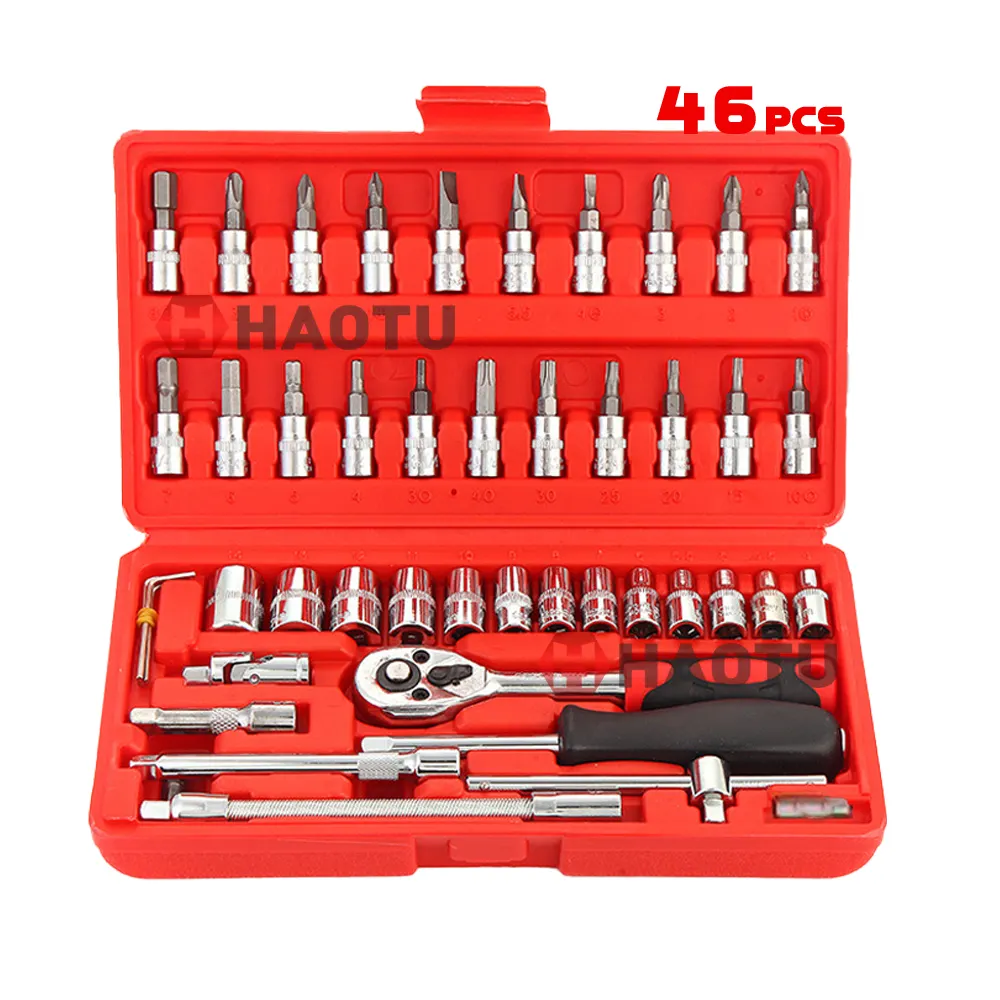 46pcs ratchet torque wrenches hand tools socket wrench spanner tools box for set mechanic screwdriver tool set