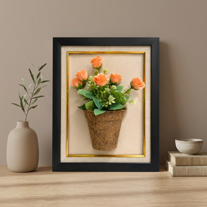 Modern Artificial Square 3D Floral Art Wall Decor with Peach Roses in Wood Coir Pot Black <b>Frame</b> 30x40cm Home Decoration - Product Image 3