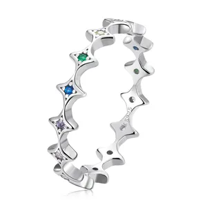925 Sterling Silver Rainbow Zirconium Star Ring for Women Geometric Design Ring Size 6 7 8 Fine Jewelry Wedding Gift SCR809
