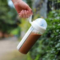 Bouteille d'eau en plastique pratique 2 en 1 de 420 ml et 600 ml, bouteille de sport pour enfants, adultes, étudiants, avec paille séparée