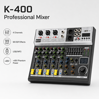 Console de mixage audio compacte en métal K-400 avec 99 effets DSP, lecture USB, Bluetooth, égaliseur 7 bandes, 3 entrées micro pour karaoké et diffusion en direct
