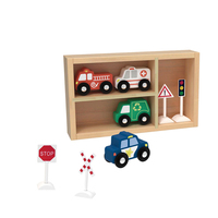 Juego de transporte de madera para niños, letrero de calle, pista de coche de carreras, ranura para ambulancia, juguetes para niños