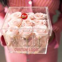 Boîte à roses en acrylique SHP Wholesale à 9 trous avec tiroir, logo personnalisé, présentoir transparent, fourniture directe d'usine OEM en gros