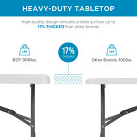 Table pliante en plastique blanche de 6 pieds à prix d'usine, vente en gros, facile à transporter, table pliante d'extérieur avec poignée