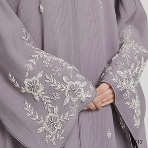 Ensemble Abaya et <span class=keywords><strong>Hijab</strong></span> 2 Pièces Perlé Islamique Aï<span class=keywords><strong>d</strong></span> Ramadan pour Femme – <span class=keywords><strong>Robe</strong></span> Abaya Ouverte Texturée et Ornée de Qualité Supérieure – Vente en Gros - Product Image 3