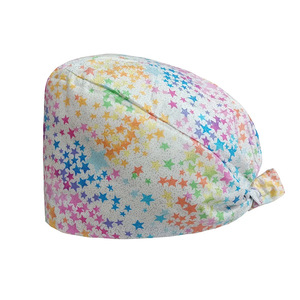 Gorros de Enfermera Listos para Enviar, Gorros de Spa y Salón de Belleza Unisex con Cinta para Atar, Gorros Quirúrgicos con Banda Absorbente, Estampado Dorado de Flores de Dibujos Animados - Product Image 5