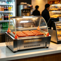 Grilleuse à saucisses commerciale HD-7 étendue avec 7 rouleaux et éclairage, machine à hot-dogs