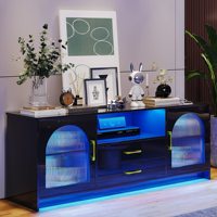 Meuble TV RVB 24 couleurs Table de télévision centrale Meuble console TV avec induction du corps humain avec chargeur sans fil