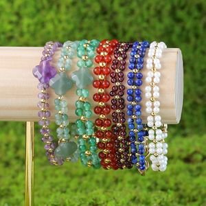 Collection de Bracelets Tressés en Pierre Naturelle Trèfle à Quatre Feuilles, Faits Main, Porte-Bonheur, Perles de Pierres Précieuses, Bracelet Jonc pour Femme, Bijoux Bohèmes - Product Image 1