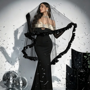 YouLaPan Black Gothic Long Bridal Wedding Veil Suitable for Bachelorette Parties and Costume Balls Without a Hair Comb M41-B - Product Image 1