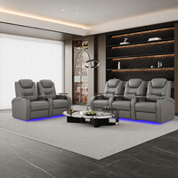 Canapé inclinable électrique à trois places Soothroom en cuir véritable et bois, avec fonction zéro gravité, extensible, mousse à mémoire de forme et éclairage LED 7 couleurs