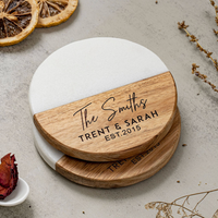 Nouveaux sous-verres ronds en marbre 2026 avec logo en bois d'acacia pour sets de table nordiques et tasses à thé, idéal comme cadeau promotionnel