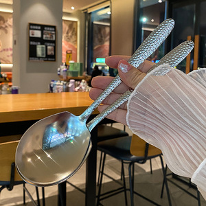 Hammer Patterned Thickened Stainless Steel Serving Spoon 201 Steel Buffet Service Restaurant Use - Product Image 2