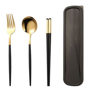 Juego de Cubiertos Portátil y Elegante para Niños, de Acero Inoxidable, con Cuchara, Tenedor y Palillos, con Caja, 3 Piezas - Product Image 1