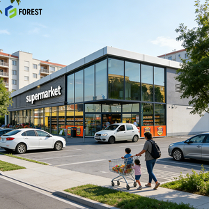 อาคารซูเปอร์มาร์เก็ตโครงสร้างเหล็กสำเร็จรูป ใช้วัสดุหินร็อควูลที่ยั่งยืน ราคาประหยัด ปรับเปลี่ยนได้ ทนทาน เหมาะสำหรับห้างสรรพสินค้าขนาดเล็ก - Product Image 1