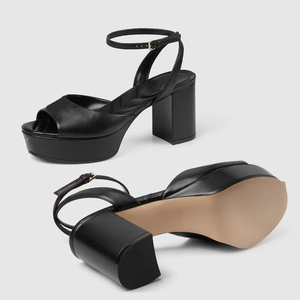 Chunky High Heels Metal Ornament Shoes Open Square Toe Sandals Women Dress Summer Ankle Buckles <b>Pumps</b> - Product Image 4