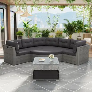 Modern Rattan Couch Lounge Setting Set Outdoor Corner Sofa Set For Outdoor Furniture Sectional Rattan Sofa With Coffee Table