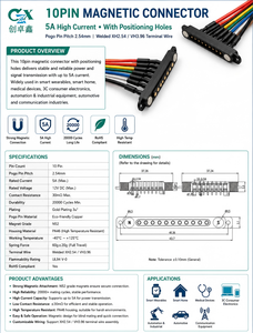 Connecteur magnétique Pogo Pin 10 broches plaqué or haute intensité, pré-câblé pour station de charge de <span class=keywords><strong>robot</strong></span> AGV - Product Image 2